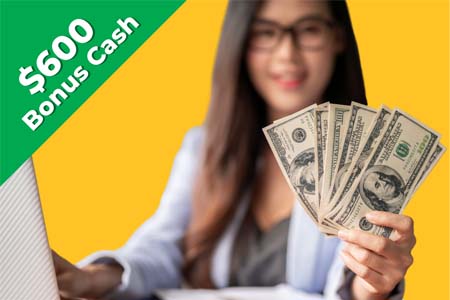 woman holding $600 bonus cash from Premier Advantage offer