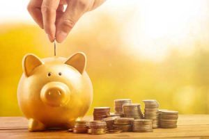savings gold coins and piggy bank