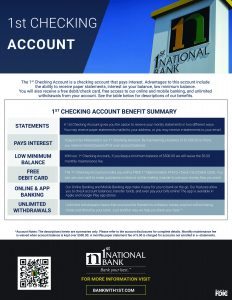 1st checking account benefit summary 1st national bank