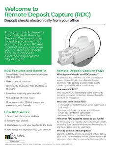 Remote Deposit Capture (RDC) 1st National Bank Handout remote check deposit for businesses