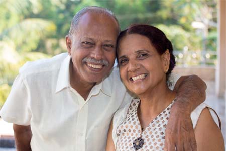 Diverse senior couple enjoying no maintenance fees on their 1st national bank senior checking web photo
