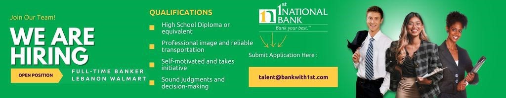 1st National Bank Hiring Full-Time Banker at Lebanon Walmart Banking Center